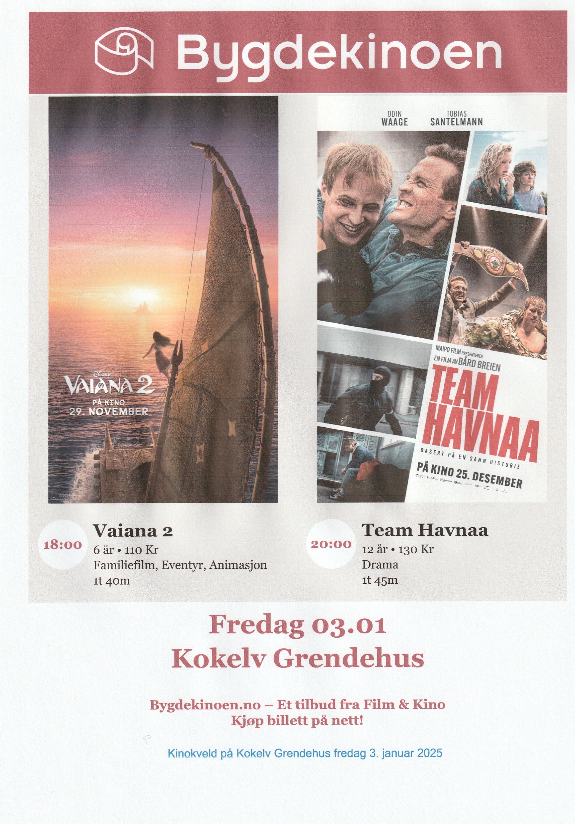 Kinokveld på Kokelv Grendehus fredag 3. januar